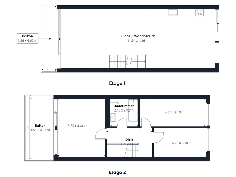 Ejemplo: detalle del plano de una casa en el cantón de Zúrich con salón y dormitorios, con todas las medidas de las estancias